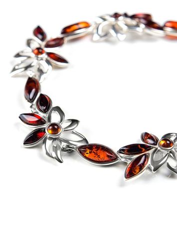 Floral Silver Bracelet With Cognac Amber The Verbena, image , picture 3