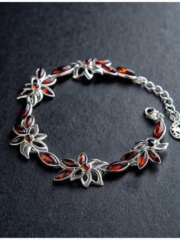 Floral Silver Bracelet With Cognac Amber The Verbena, image , picture 2