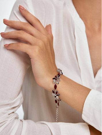 Floral Silver Bracelet With Cognac Amber The Verbena, image , picture 4