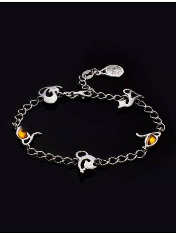 Cute And Fabulous Sterling Silver Bracelet With Cognac Amber The Cats, image , picture 2