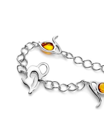 Cute And Fabulous Sterling Silver Bracelet With Cognac Amber The Cats, image , picture 3