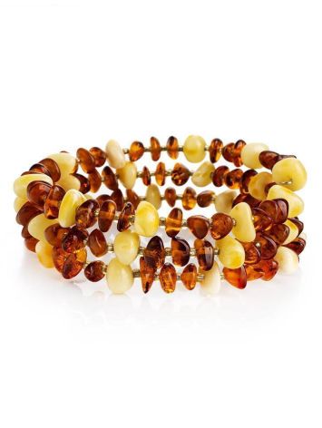 Multicolor Amber Bangle Bracelet With Glass Beads, image 