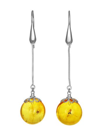 Dangle Amber Earrings In Sterling Silver With Inclusions The Clio, image 