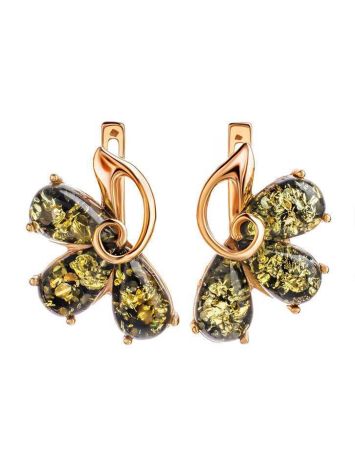 Green Amber Earrings In Gold-Plated Silver The Dandelion, image 