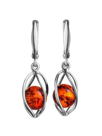 Sterling Silver Earrings With Cognac Amber The Algeria, image 