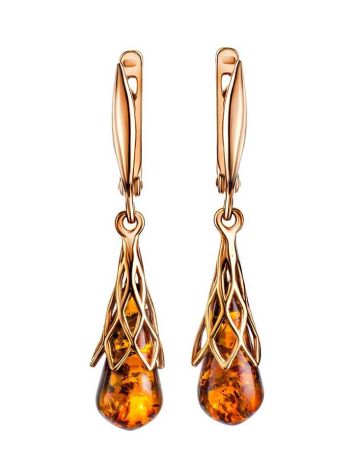 Cognac Amber Earrings In Gold-Plated Silver The Roxanne, image 