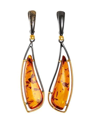 Handmade Dangle Amber Earrings In Gold-Plated Silver The Palladio, image 