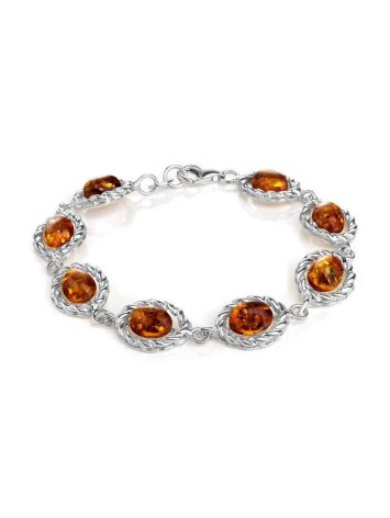 Elegant Silver Link Bracelet With Cognac Amber The Florence, image 