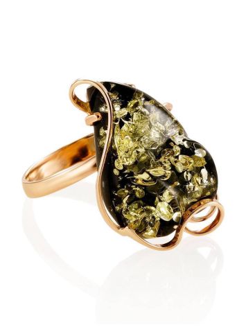 Handcrafted Golden Ring With Green Amber The Rialto, Ring Size: Adjustable, image 