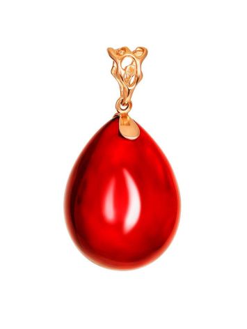 Gold-Plated Teardrop Pendant With Cherry Amber The Sangria, image 