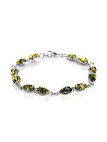 Silver Link Bracelet With Green Amber The Symphony, image 