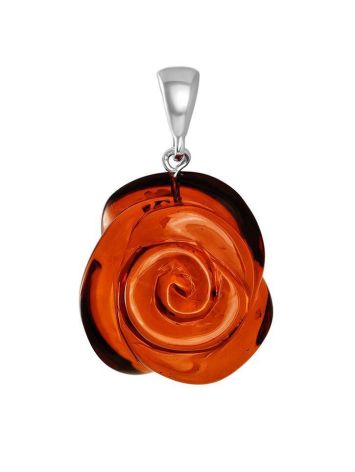Carved Amber Flower Pendant in Sterling Silver The Rose, image 