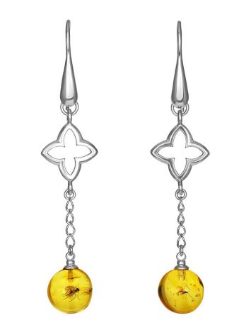 Dangle Amber Earrings In Sterling Silver With Inclusions The Clio, image 