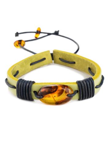 Leather Tie Bracelet With Lemon Amber The Copacabana, image 
