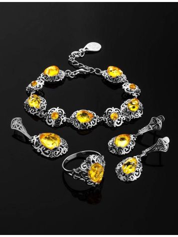 Filigree Silver Pendant With Lemon Amber The Luxor, image , picture 4