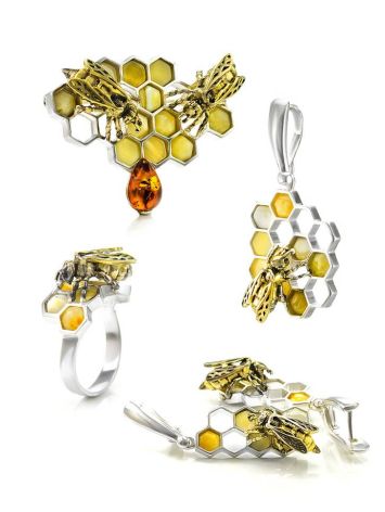 Designer Honey Amber Pendant In Silver The Bee, image , picture 4