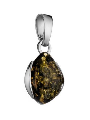 Charming Silver Pendant With Green Amber The Cat's Eye, image , picture 5