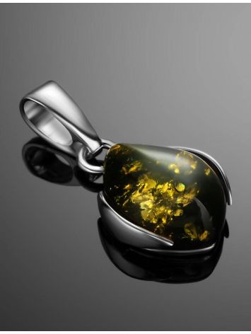 Charming Silver Pendant With Green Amber The Cat's Eye, image , picture 3