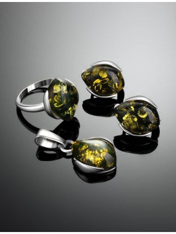 Charming Silver Pendant With Green Amber The Cat's Eye, image , picture 6