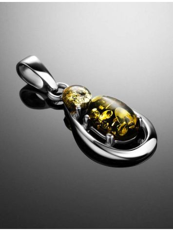 Green Amber Drop Pendant In Silver The Prussia, image , picture 2
