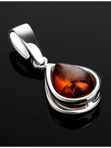 Cute Teardrop Silver Pendant With Amber The Fiori, image , picture 2