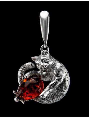Cute And Fabulous Sterling Silver Pendant With Cognac Amber The Cats, image , picture 2