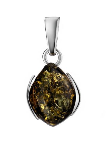Charming Silver Pendant With Green Amber The Cat's Eye, image , picture 2
