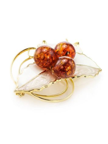 Gold-Plated Brooch With Cognac Amber And Enamel The Beoluna, image , picture 4