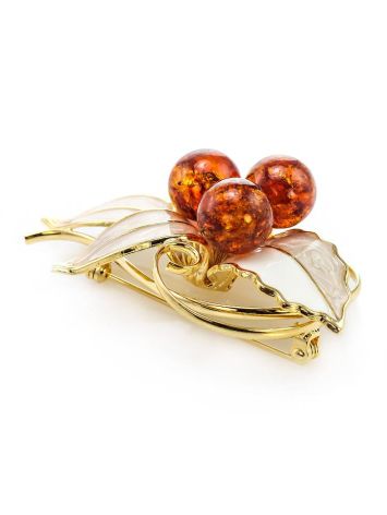 Gold-Plated Brooch With Cognac Amber And Enamel The Beoluna, image , picture 5