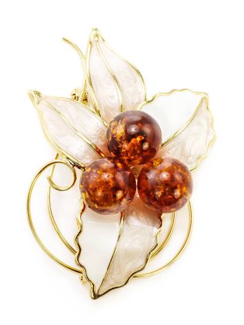 Gold-Plated Brooch With Cognac Amber And Enamel The Beoluna, image , picture 3