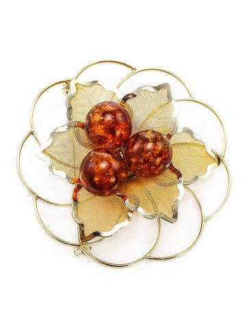 Gold-Plated Brooch With Cognac Amber The Beoluna, image , picture 3