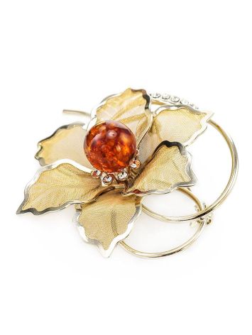 Gold-Plated Brooch With Cognac Amber And Crystals The Beoluna, image , picture 4