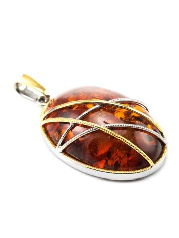 Bold Gold-Plated Pendant With Cognac Amber The Meridian, image , picture 4