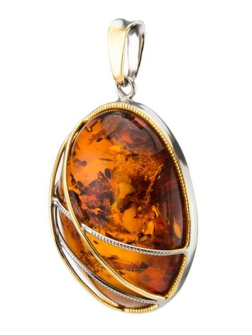 Bold Gold-Plated Pendant With Cognac Amber The Meridian, image , picture 3