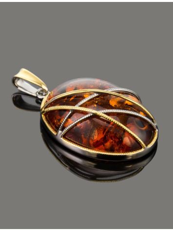 Bold Gold-Plated Pendant With Cognac Amber The Meridian, image , picture 2