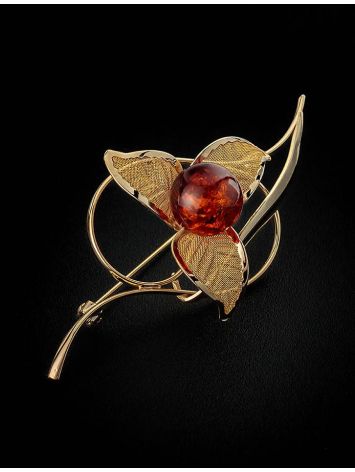 Cognac Amber Brooch In Gold Plated Silver The Beoluna, image , picture 2