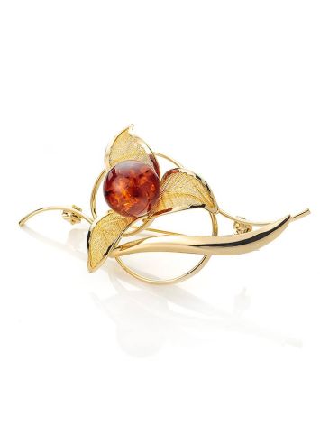 Cognac Amber Brooch In Gold Plated Silver The Beoluna, image , picture 4