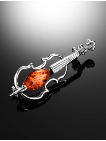 Sterling Silver Brooch With Cognac Amber The Violin, image , picture 2