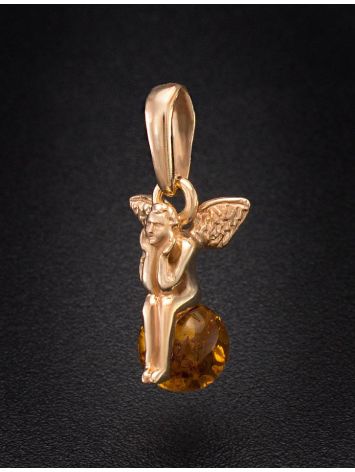 Cognac Amber Pendant In Gold-Plated Silver The Angel, image , picture 2