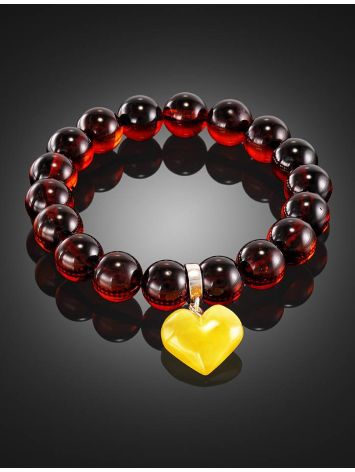 Amber Beaded Bracelet With Heart Shaped Dangle, image , picture 2