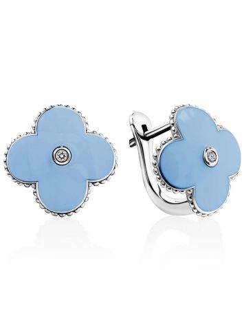 Clover Design Blue Enamel Diamond Earrings The Heritage, image 