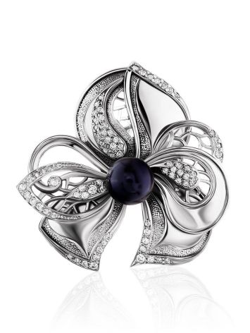 Floral Design Silver Pearl Pendant, image 