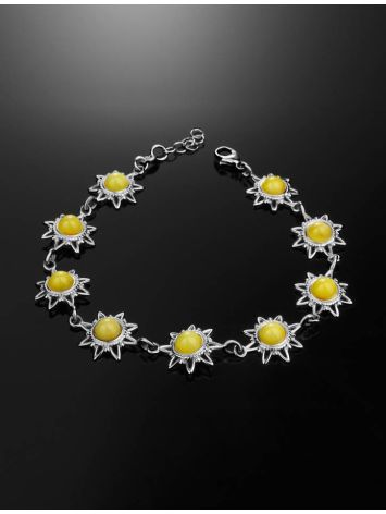 Silver Link Bracelet With Honey Amber The Helios, image , picture 2