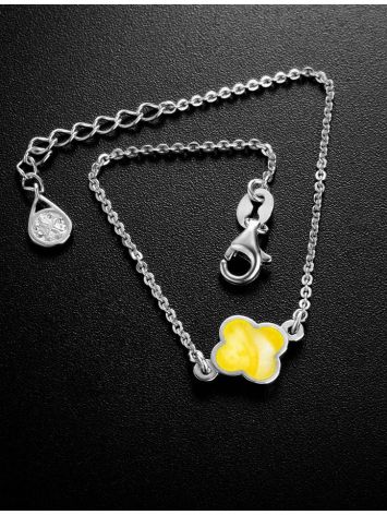 Trendy Clover Motif Silver Amber Chain Bracelet The Monaco, Length: 16, image , picture 2