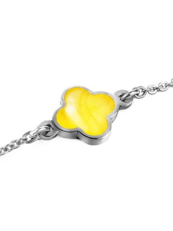 Trendy Clover Motif Silver Amber Chain Bracelet The Monaco, Length: 16, image , picture 4