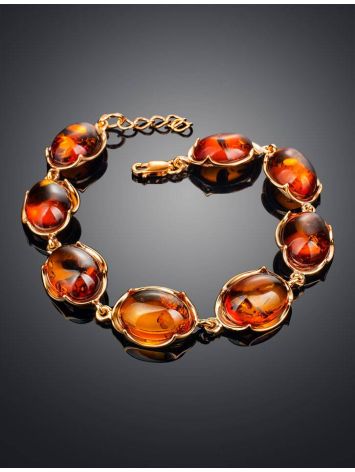 Gold-Plated Silver Link Bracelet With Cognac Amber The Lyon, image , picture 2