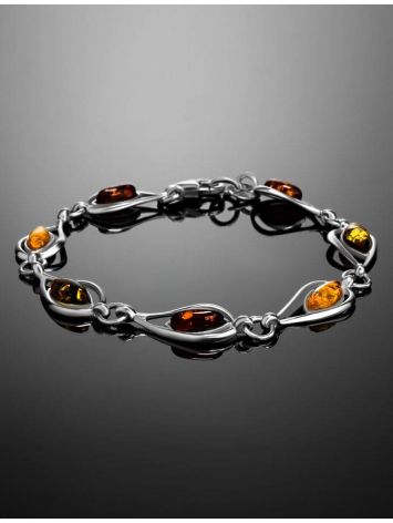 Silver Link Bracelet With Multicolor Amber Stones The Fiori, image , picture 2