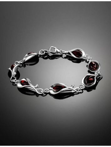 Flower Motif​ Sterling Silver Link Bracelet With Baltic Amber The Calla Lily, image , picture 2