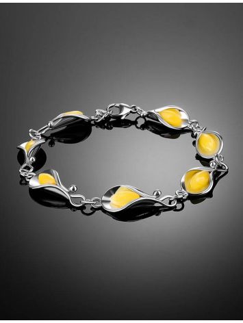 Flower Motif​ Sterling Silver Link Bracelet With Baltic Amber The Calla Lily, image , picture 2