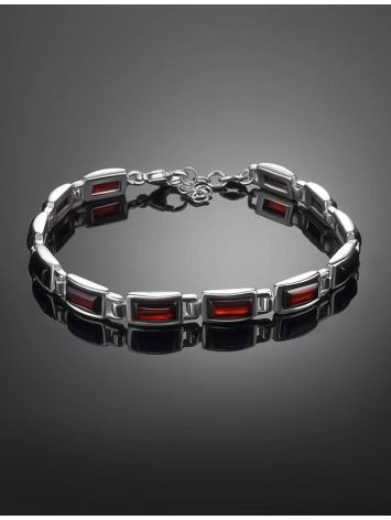 Geometric Silver Link Bracelet With Cherry Amber, image , picture 2